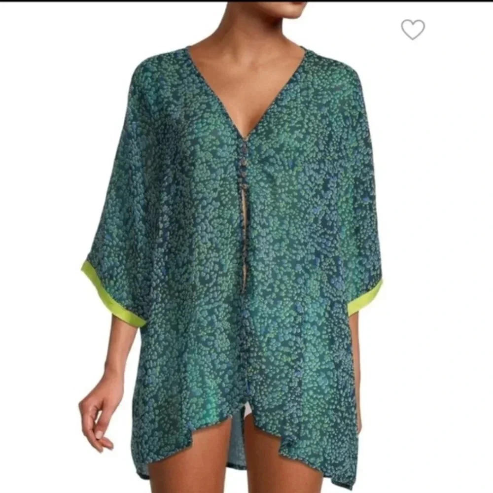 NEW Free People Sleepin' In Shirt Swim Coverup Blue Green M